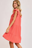 Umgee Full Size Johnny Collar Ruffle Cap Sleeve Tiered Dress Plus Size Dresses