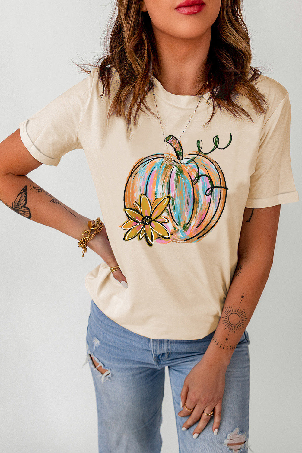 Pumpkin Graphic Round Neck T-Shirt 