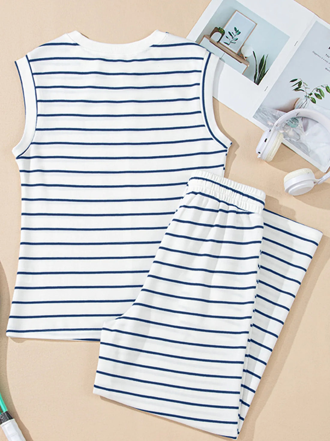 Casual Striped Tank and Wide Leg Pants 2pcs Set Two Piece Dresses