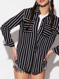 Striped Collared Neck Long Sleeve Shirt 