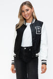 Love Me Now PU Leather Contrast Snap Down Bomber Jacket 