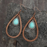 Wooden Turquoise Cutout Teardrop Earrings 