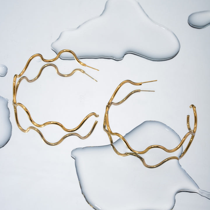 Stainless Steel Wave Shape C-Hoop Earrings 