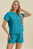 Double Take Full Size Texture Short Sleeve Top and Shorts Set 