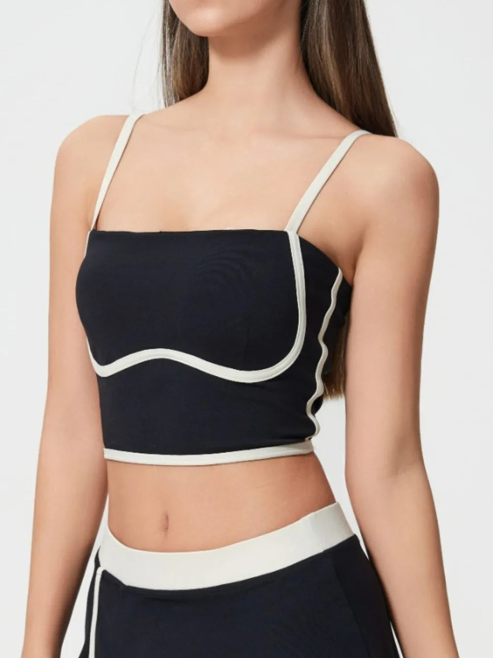 Millennia Contrast Trim Square Neck Active Cami with Detachable Chest Pads 