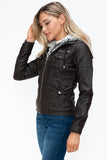 YMI Removable Faux Layered Multi-Pocket Jacket with Fuzzy Hood 