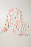 Bow Printed Collared Neck Top and Drawstring Shorts Lounge Set Lingerie & Nightwear
