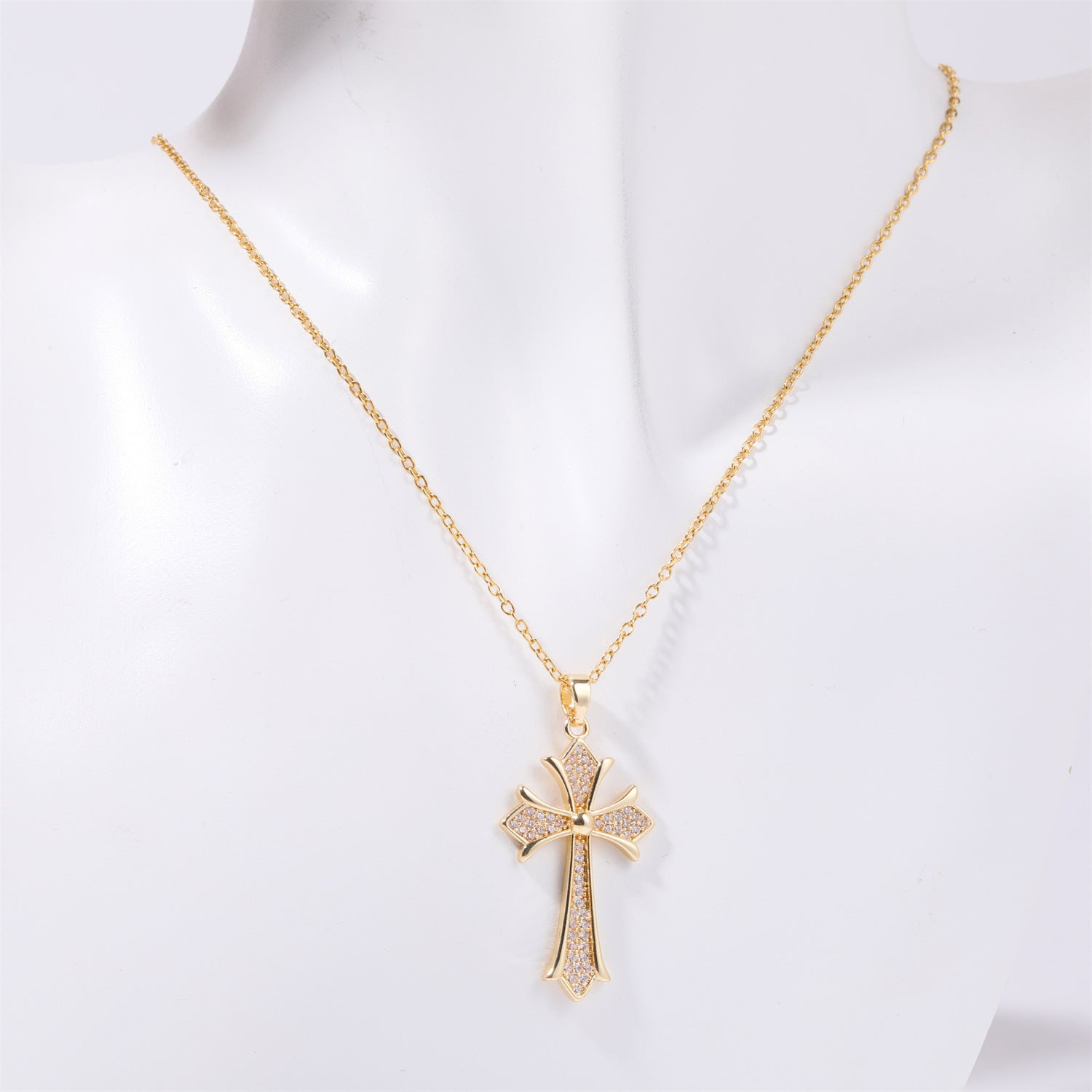 Stainless Steel Inlaid Zircon Cross Necklace 