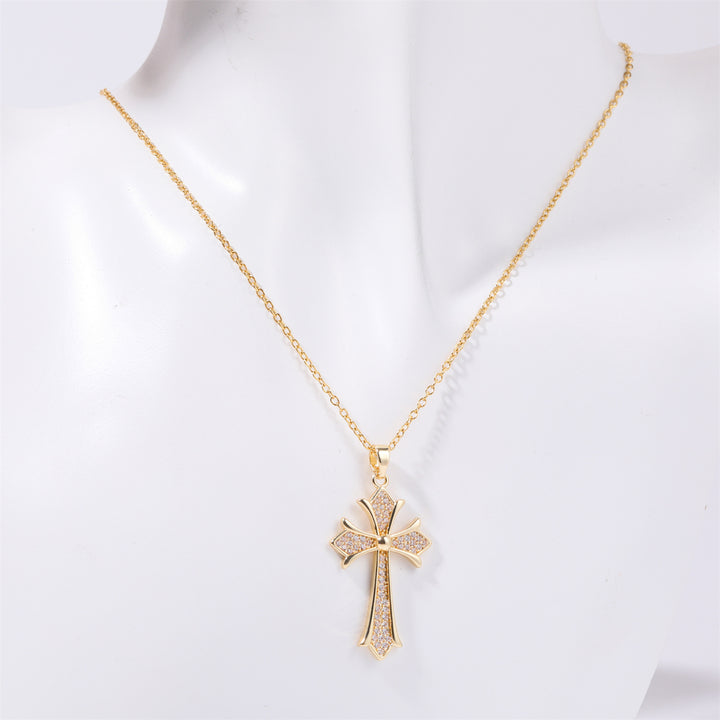 Stainless Steel Inlaid Zircon Cross Necklace 