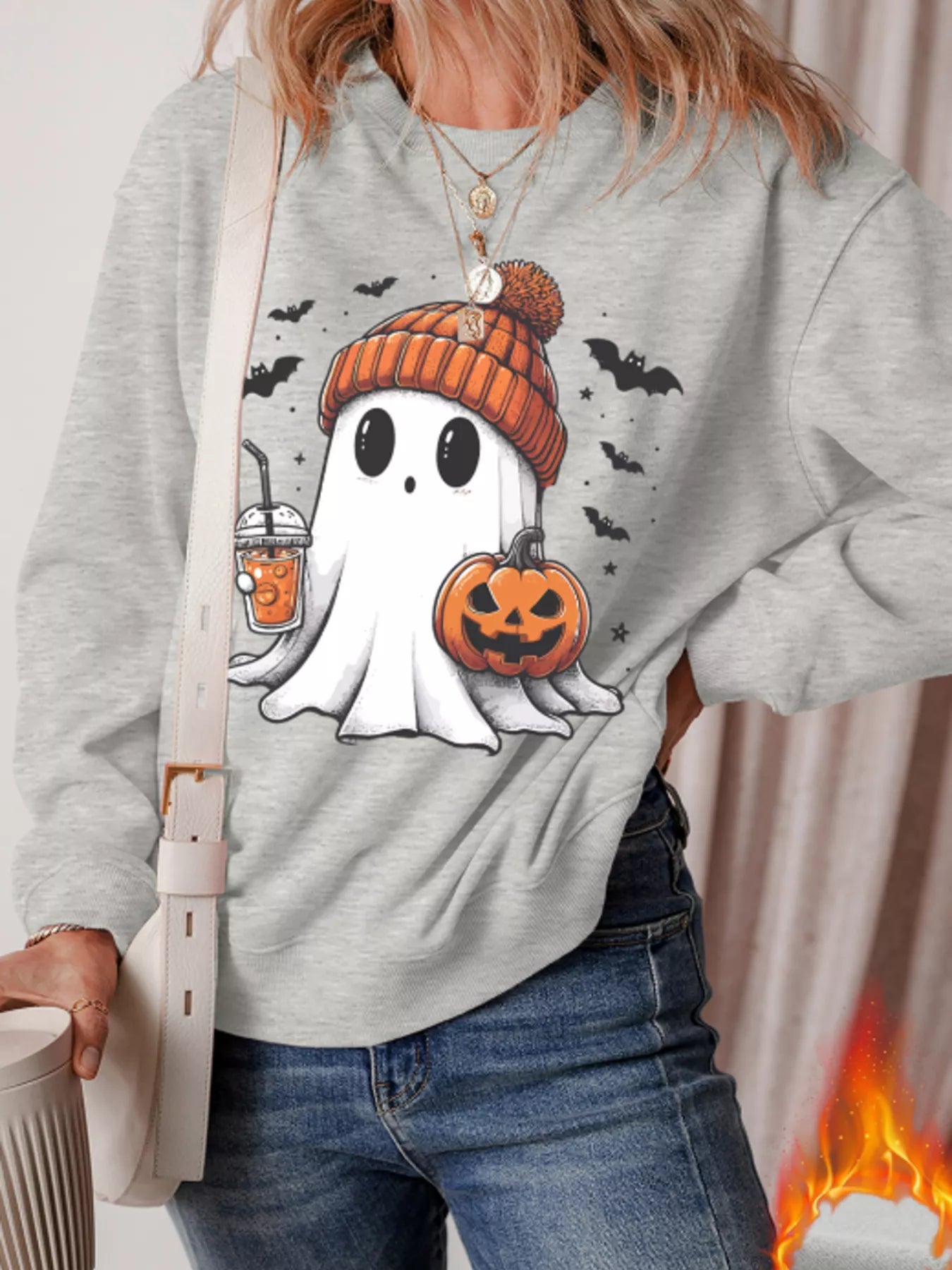 Halloween Ghost Round Neck Sweatshirt 