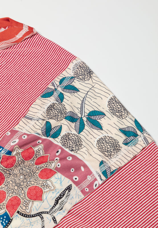 Striped Floral Patchwork Round Neck Top 