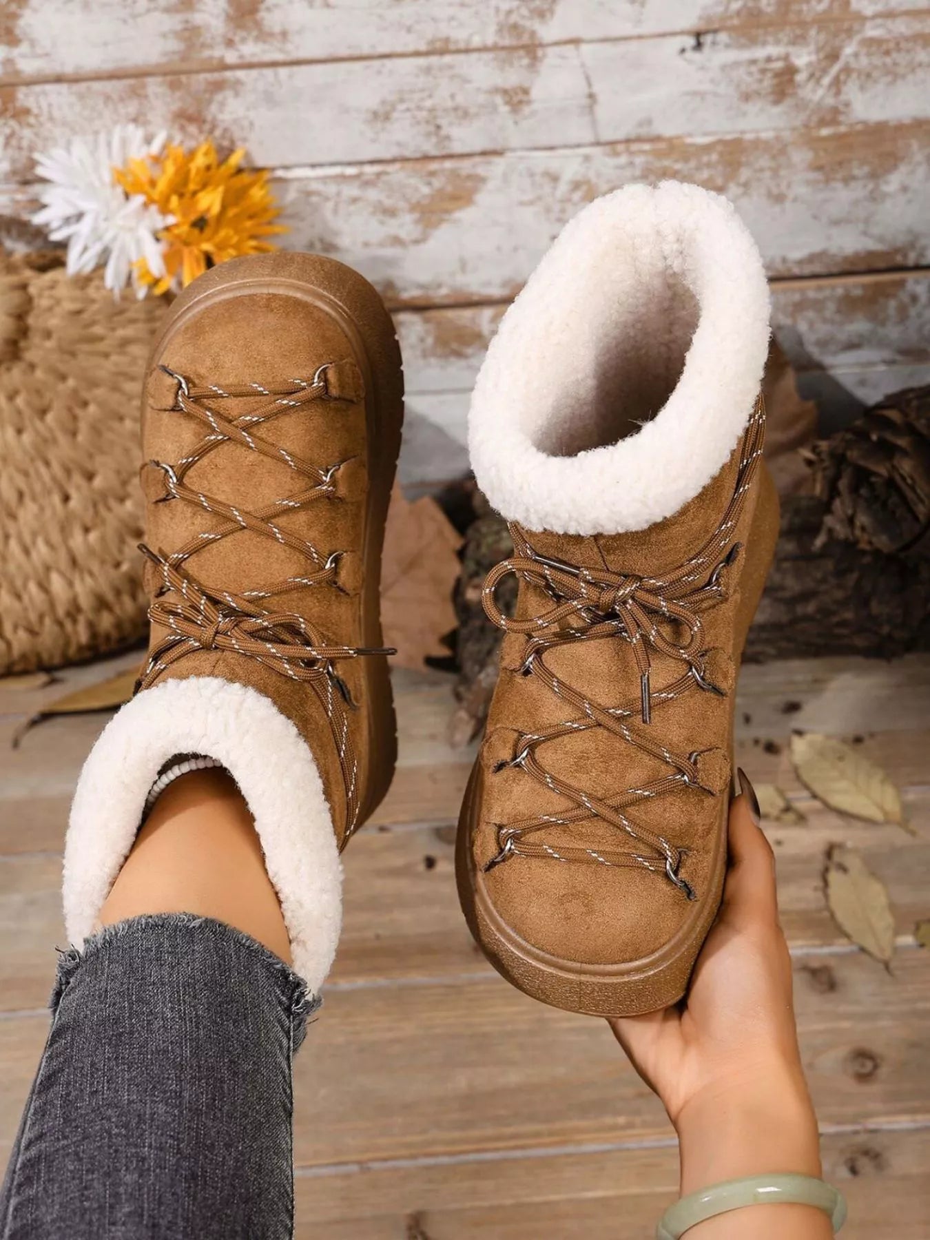 Round Toe Lace Up Platform Boots 