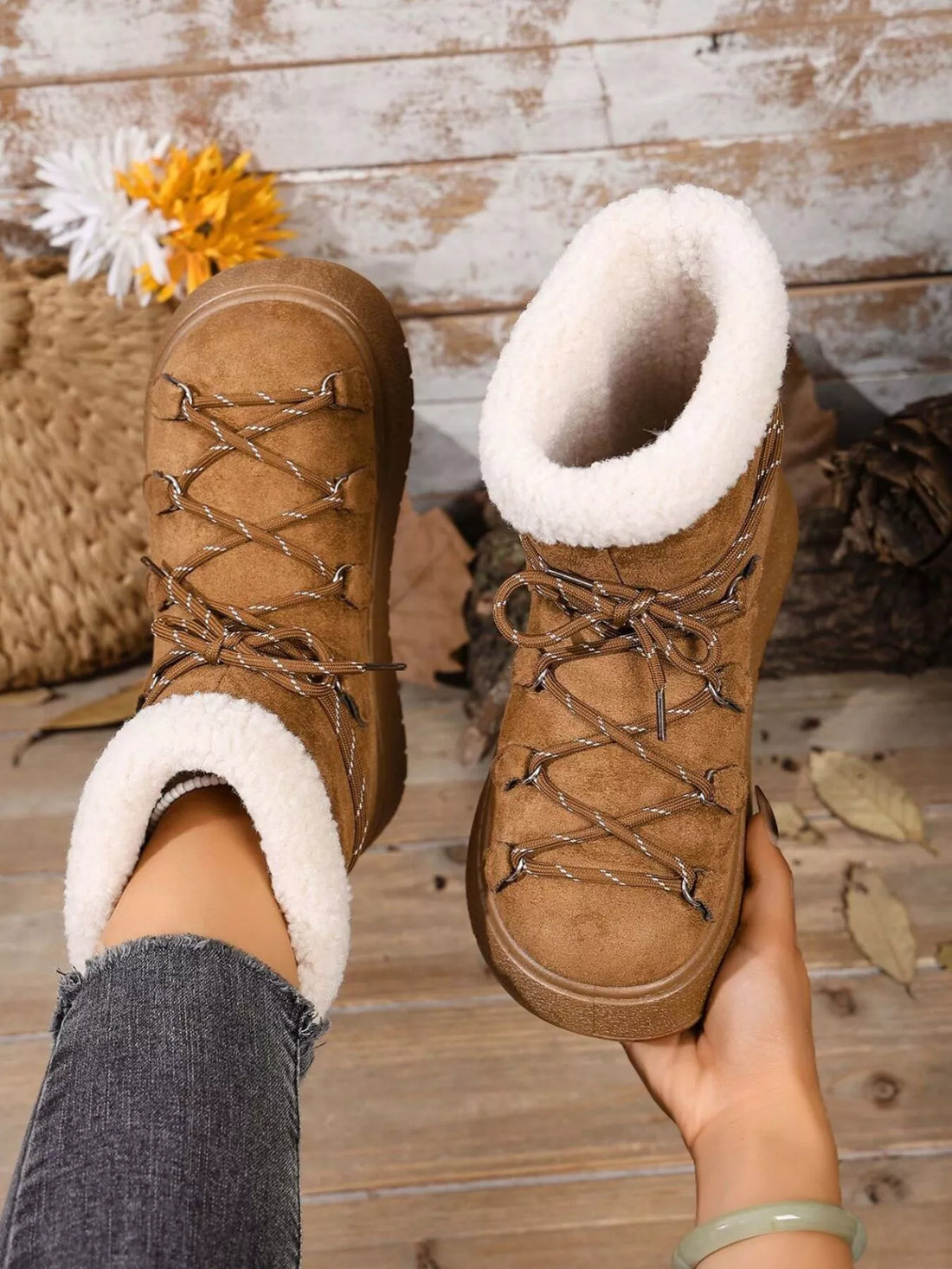 Round Toe Lace Up Platform Boots 