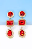 Geometrical Shape Zinc Alloy Frame Glass Dangle Earrings 