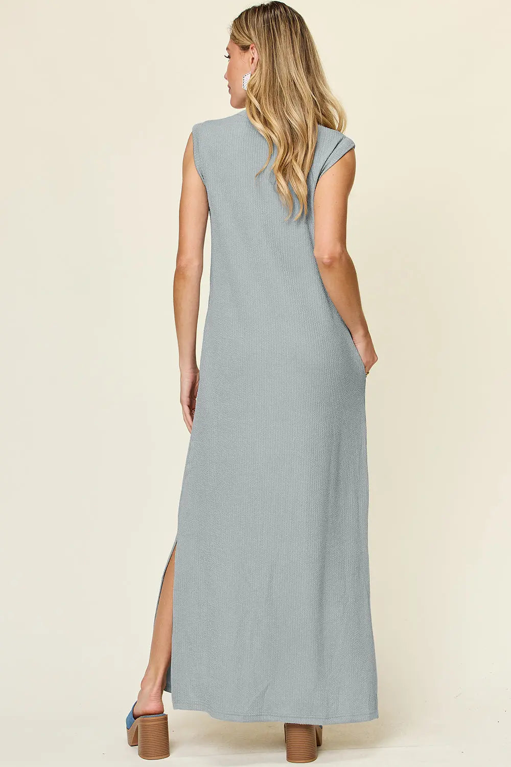 Double Take Full Size Texture Mock Neck Sleeveless Maxi Dress 