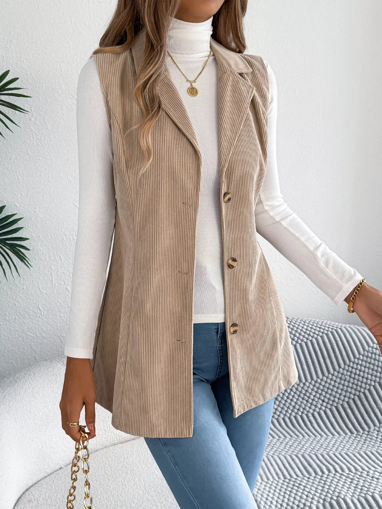Button-Front Longline Vest Coat 