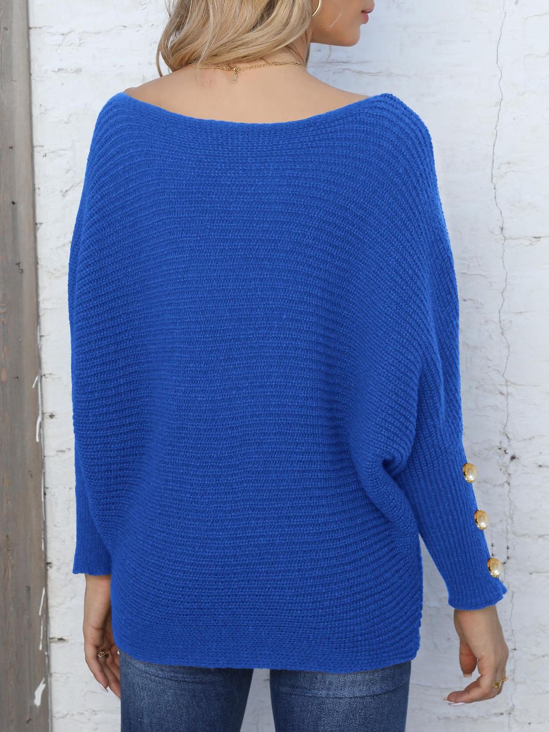 Full Size Boat Neck Long Sleeve Sweater 