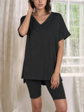 V-Neck High-Low T-Shirt and Shorts Set Two Piece Dresses