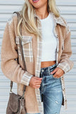 Pocketed Plaid Collared Neck Sherpa Jacket 