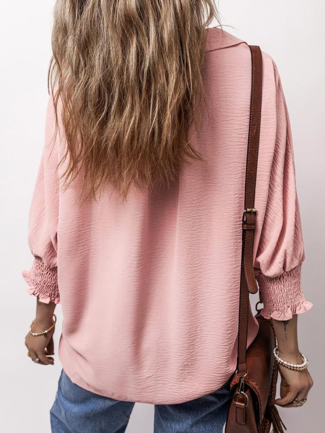 Johnny Collar Three-Quarter Sleeve Blouse 