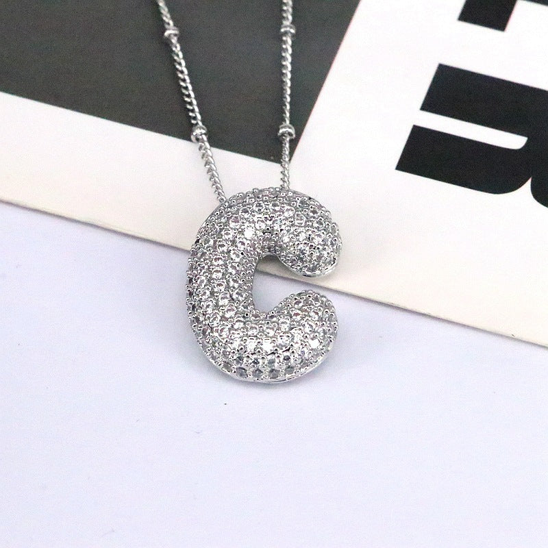 Copper Inlaid Zircon Letter Pendant Necklace 