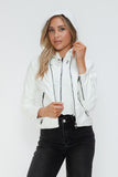 Snobbish Faux Leather Zip Up Drawstring Hooded Jacket 