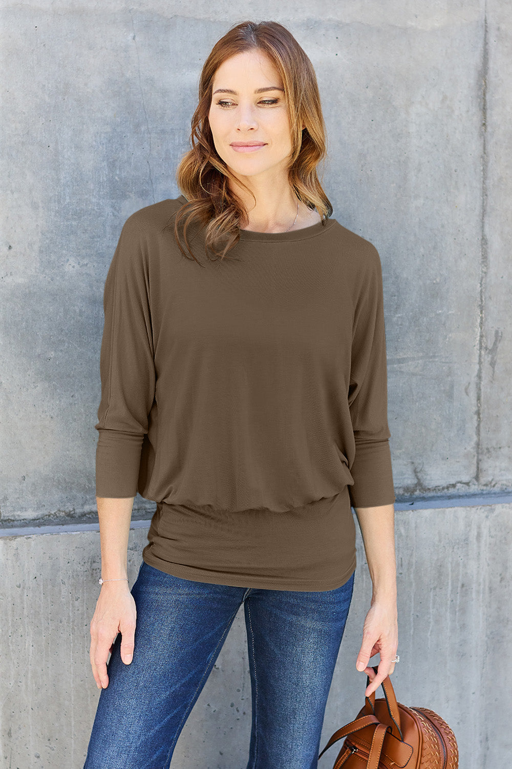 Basic Bae Full Size Round Neck Batwing Sleeve Top 