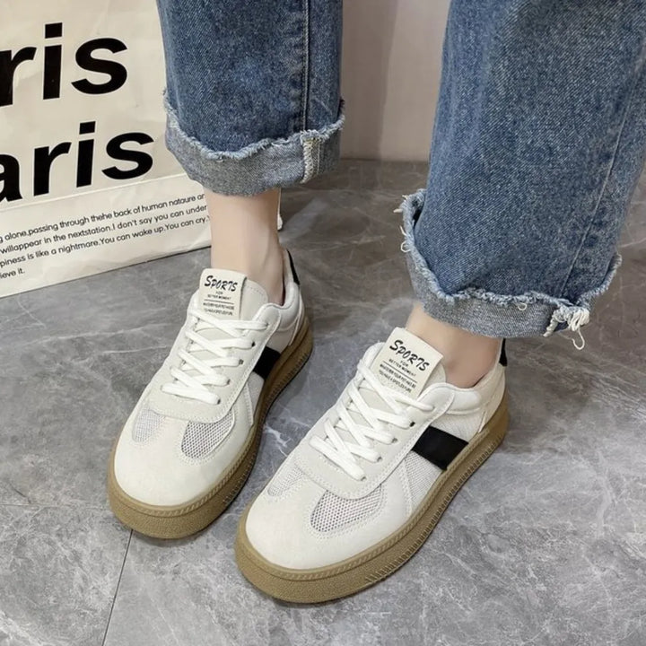 Contrast Breathable Mesh Lace Up Platform Sneakers 