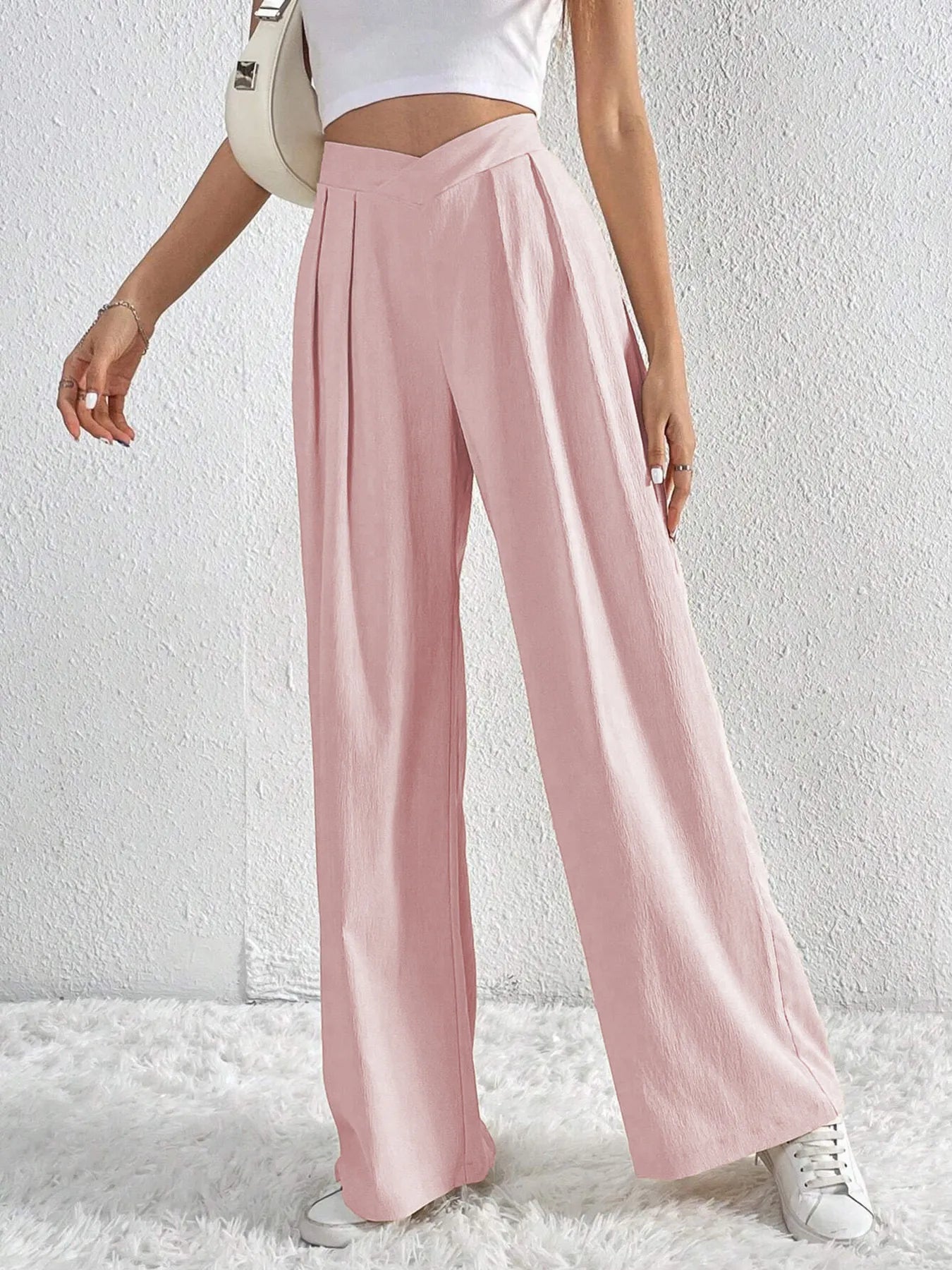 V-Waisted Ruched Front Wide Leg Pants 