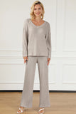 Ribbed V-Neck Top and Pants Lounge Set Lingerie & Nightwear