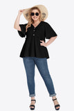 Plus Size Buttoned V-Neck Frill Trim Babydoll Blouse 