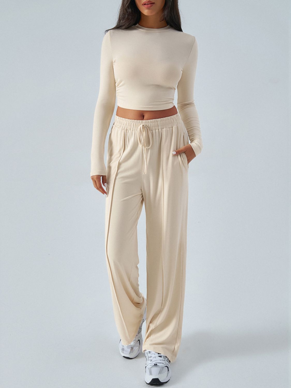Devine Round Neck Long Sleeve Top and Pants Set 