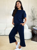 Double Take Full Size Texture Short Sleeve Top and Pants Set 
