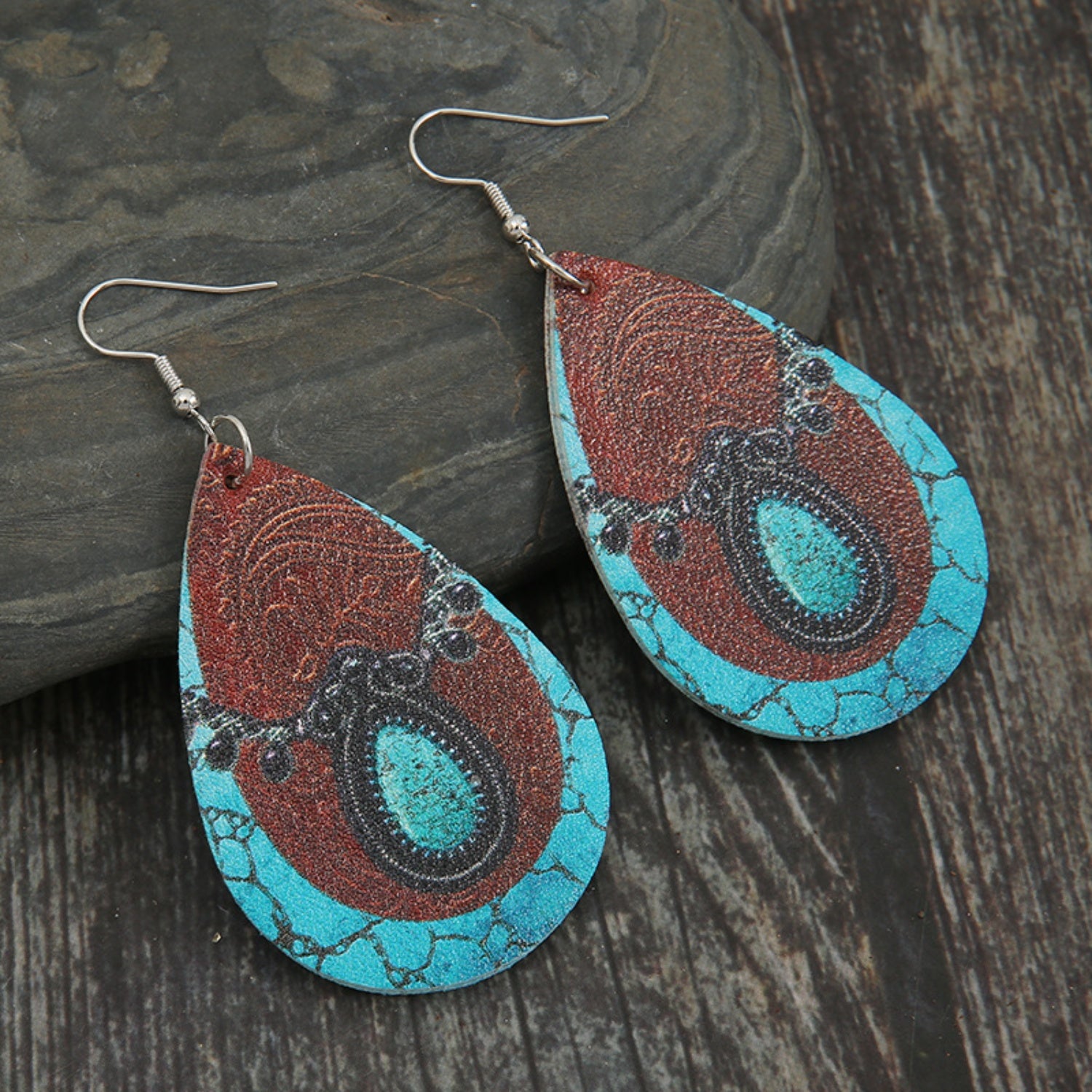 PU Leather Iron Hook Teardrop Earrings 