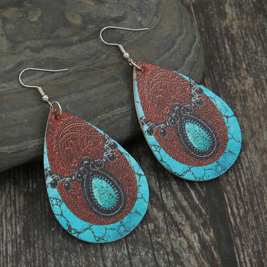 PU Leather Iron Hook Teardrop Earrings 