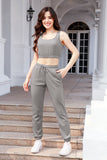 Waffle-Knit Cropped Tank and Drawstring Pants Set 