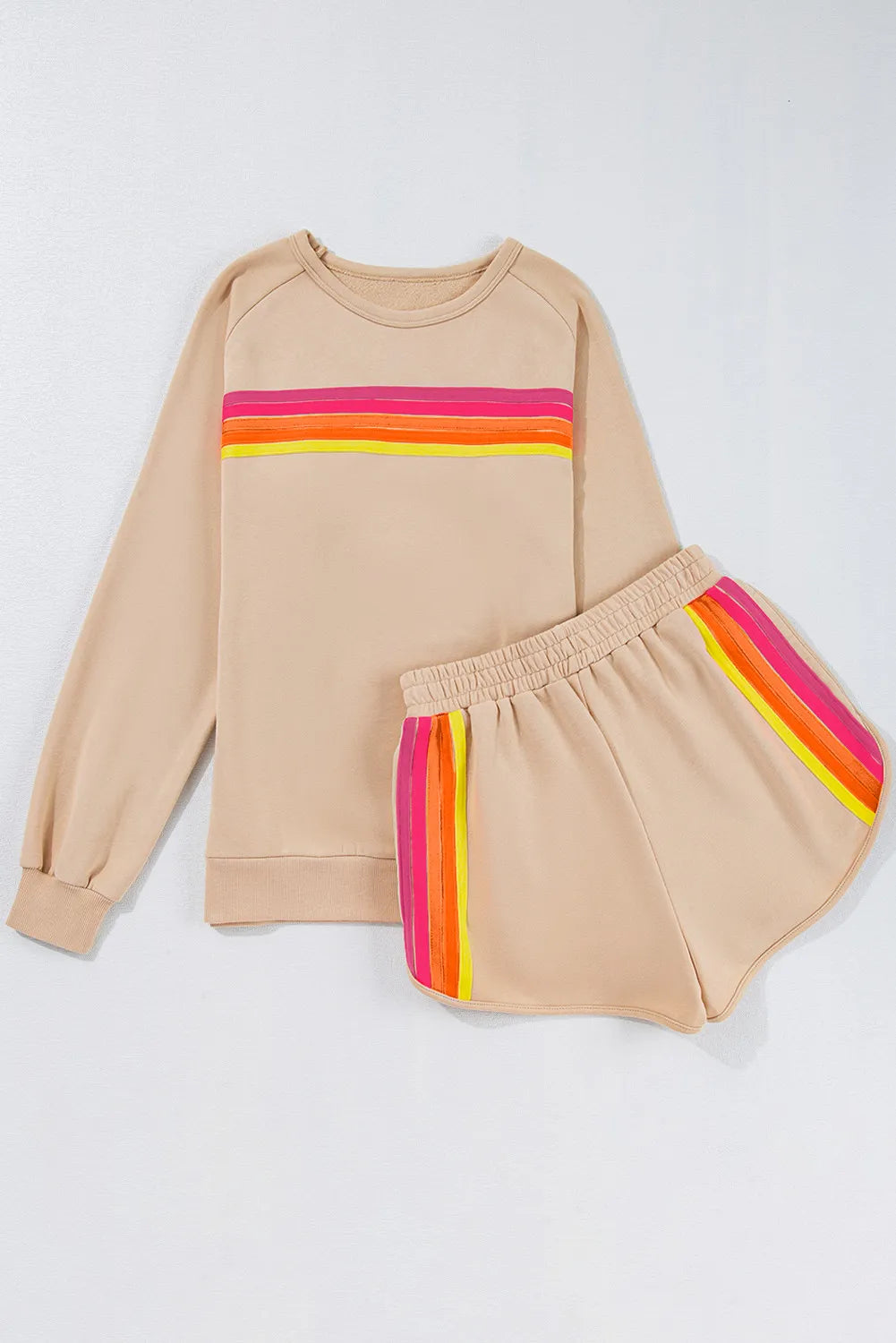 Full Size Contrast Striped Round Neck Top and Shorts Set 
