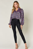 Double Take Full Size Printed Balloon Sleeve Shirt 