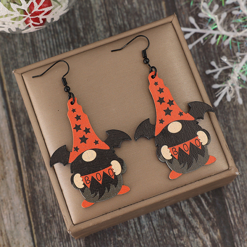 Wooden Point Hat Gnome Shape Earrings 
