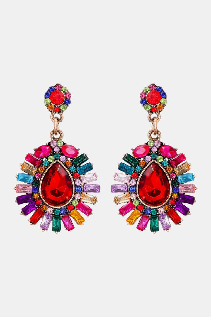 Teardrop Shape Glass Stone Dangle Earrings 