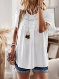 Devine Lace Detail Round Neck Short Sleeve Blouse 