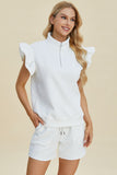 Double Take Full Size Texture Flounce Sleeve Top and Shorts Set 