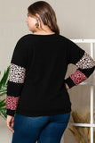 Plus Size Leopard Dropped Shoulder Long Sleeve T-Shirt 