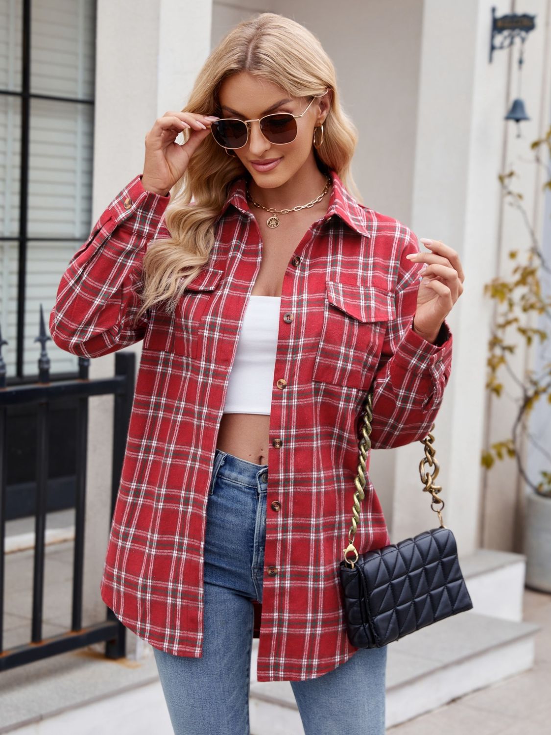 Mandy Plaid Button Up Long Sleeve Shirt 