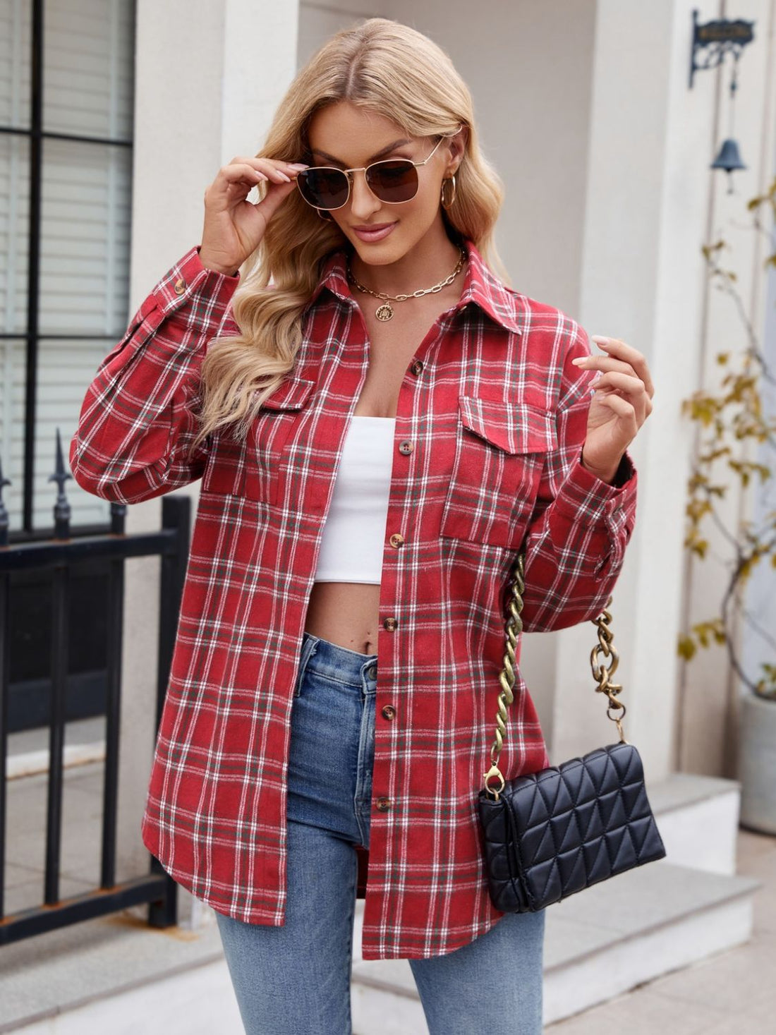 Mandy Plaid Button Up Long Sleeve Shirt 