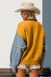 Double Take Full Size Star Pattern Raw Edge Long Sleeve Sweater 