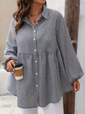 Plus Size Plaid Collared Neck Long Sleeve Shirt 