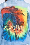 American Bazi Full Size Painted Back Distressed Denim Jacket 