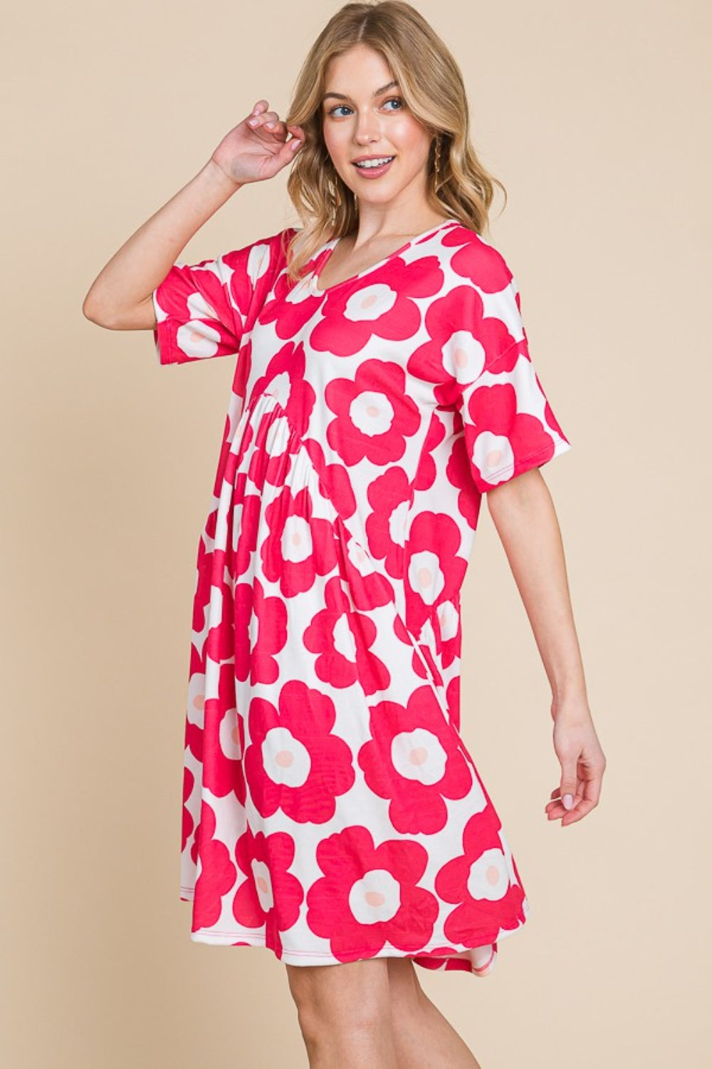 BOMBOM Flower Print Ruched Dress 