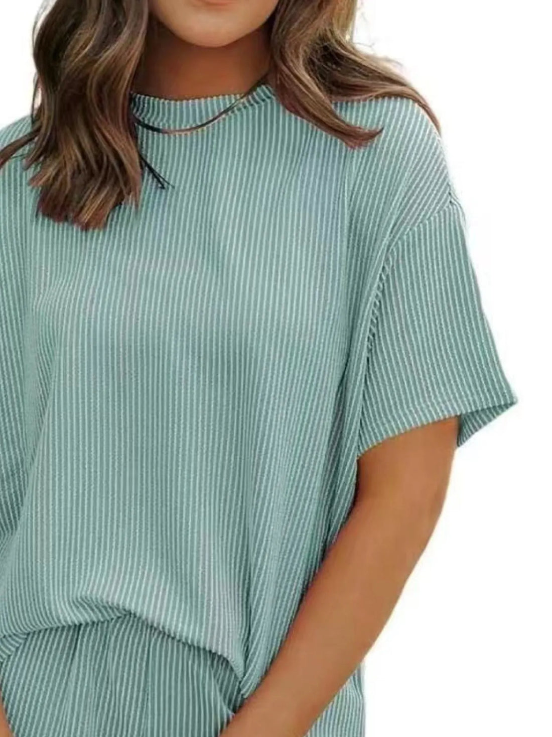 Full Size Ribbed Short Sleeve Top and Shorts Two-Piece Set Plus Size Lingerie & Nightwear
